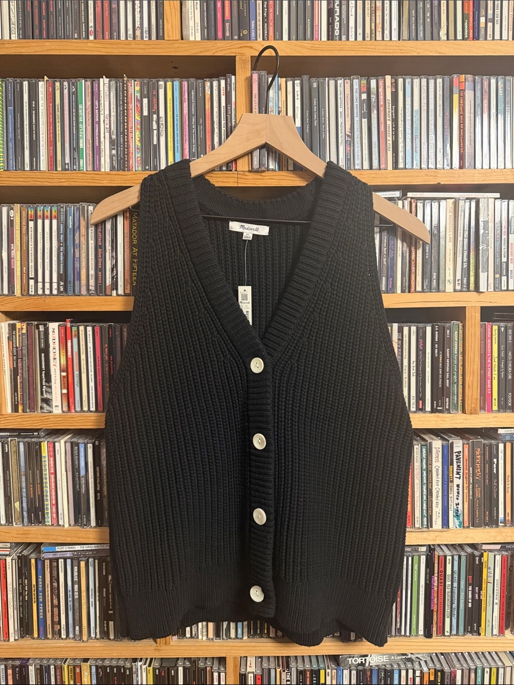 Madewell Knit Sweater Vest, Black Button Down, NWT
